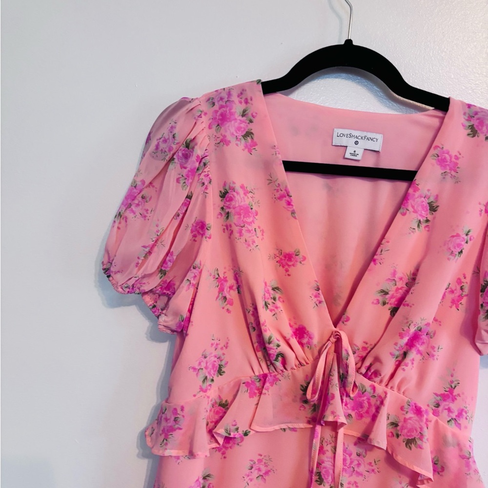 Loveshackfancy x target pink floral romantic dress with puff sleeves and ruffle - Picture 3 of 5